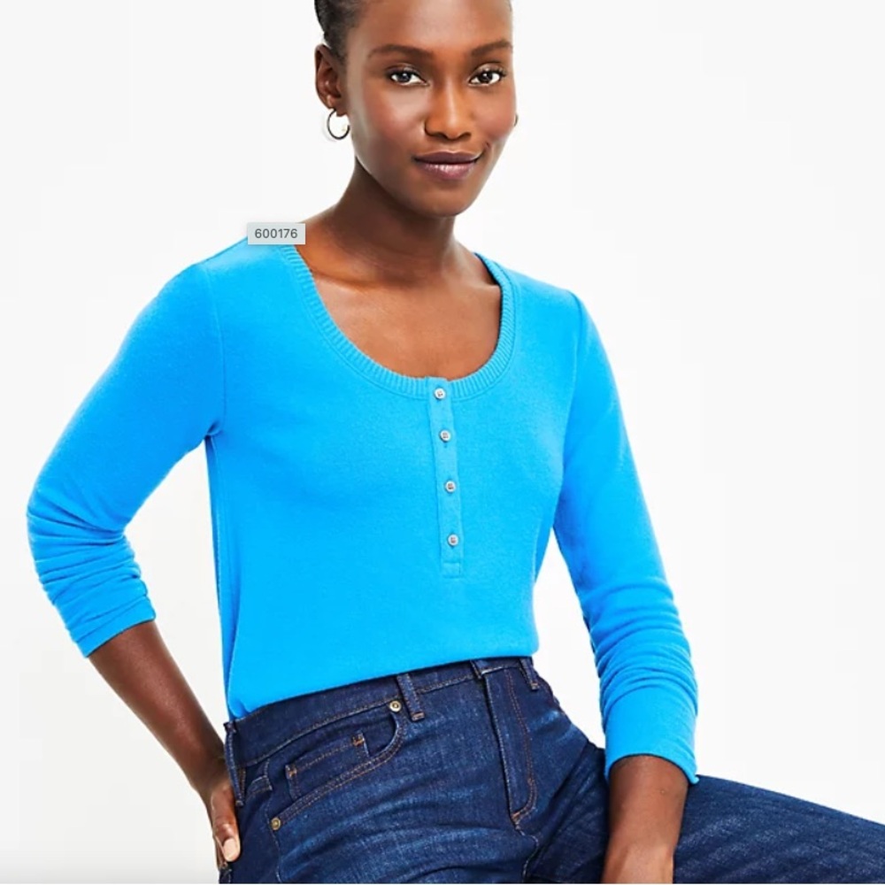 Loft Cozy Jersey Henley Top! NWT in the bag! Neon Blue size Small